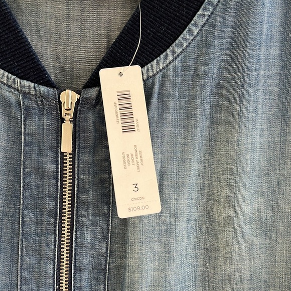 Zenergy by Chico’s Size 3 Jean Cropped Bomber Jacket - Picture 5 of 8